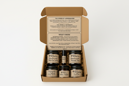 Ultimate Mushroom Wellness Gift Set – Superfood Drinks, Tremella Glow Serum, and Tremella & Tallow Balm | Handcrafted on Maui